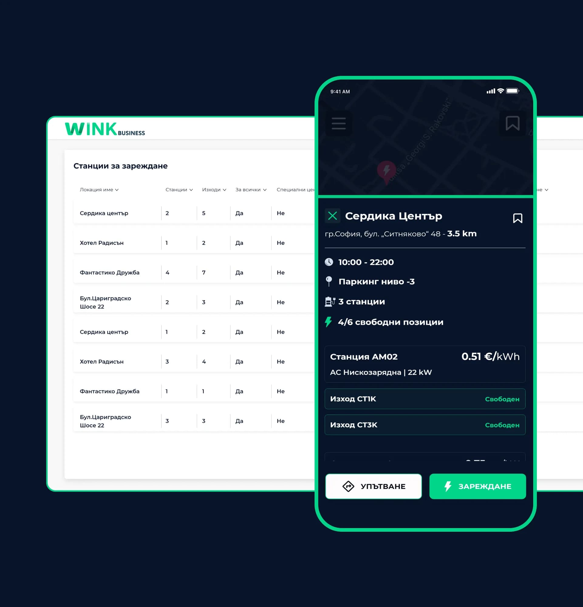 Dashboard-ът на WINK CHARGING™ и мобилното приложение